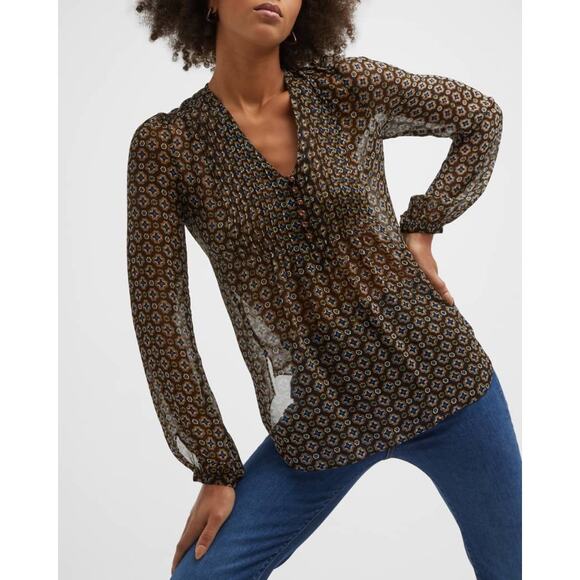 NWT‎ Veronica Beard Lowell Sheer Printed Long Sleeve Blouse Size 0 - Picture 1 of 12